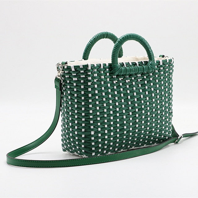 2019 Hand-woven straw bag green white