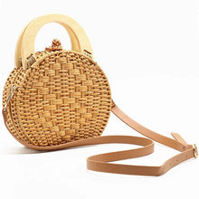 Load image into Gallery viewer, 2019 Woman fashion Wooden Handle Rattan Knit Bag