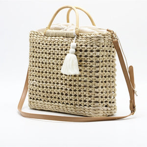2 Color Hollow fringed woven straw bag