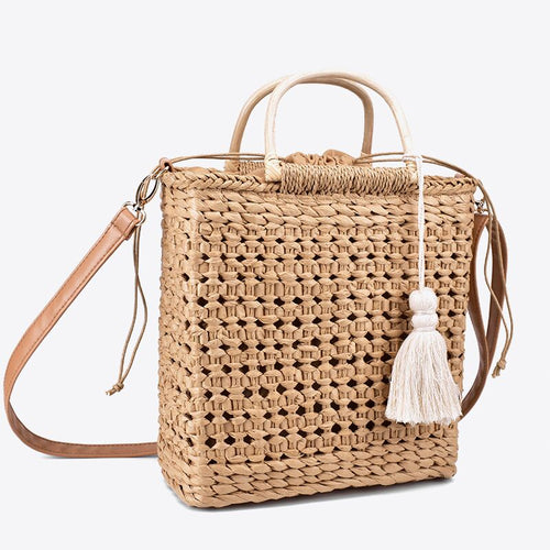 2 Color Hollow fringed woven straw bag